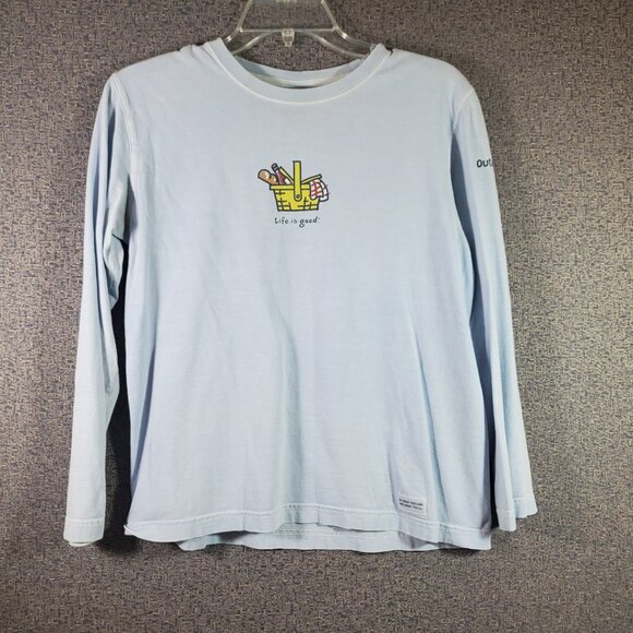 Life is Good Outer Banks Pale Blue Women's Picnic Basket Long Sleeve Tee size S - Picture 1 of 5
